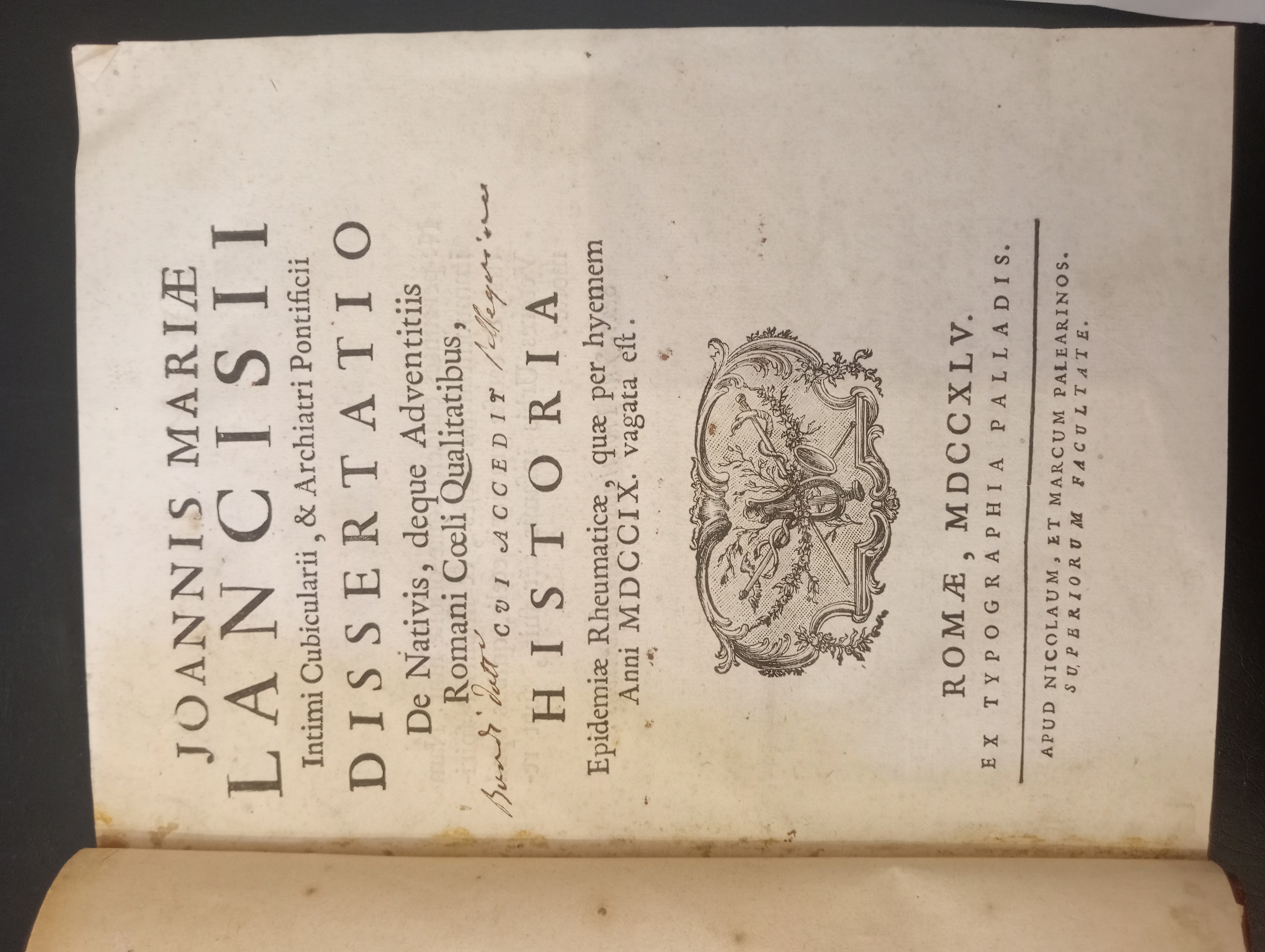 Joannis Mariae Lancisii Dissertatio de nativis, deque adventitiis romani coeli …