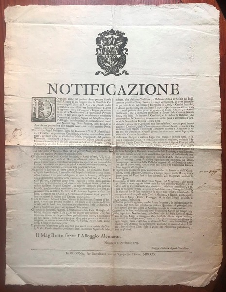 NOTIFICAZIONE - DOVENDOSI ANCHE NEL PRESENTE ANNO PORTARE IL PESO …