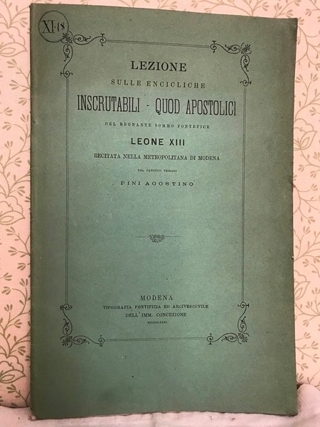 LEZIONE SULLE ENCICLICHE INSCRUTABILI DEL CONSILIO QUOD APOSTOLICI MUNERIS DEL …