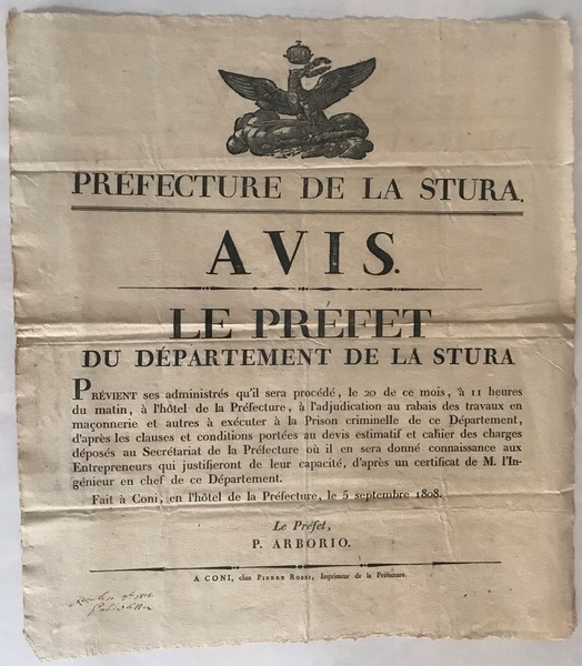 Prefecture de la Stura . Prvient ses administrs qu'il sera …