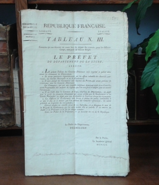 Republique Franaise. Tableau N III. CONSCRITS QUI ONT DESERTES EN …