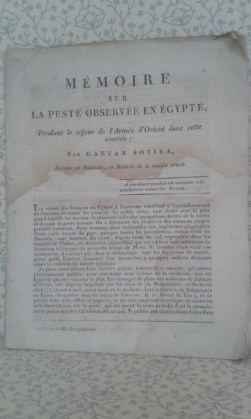 MEMOIRE SUR LA PESTE OBSERVEE EN EGYPTE, pendant le sejour …