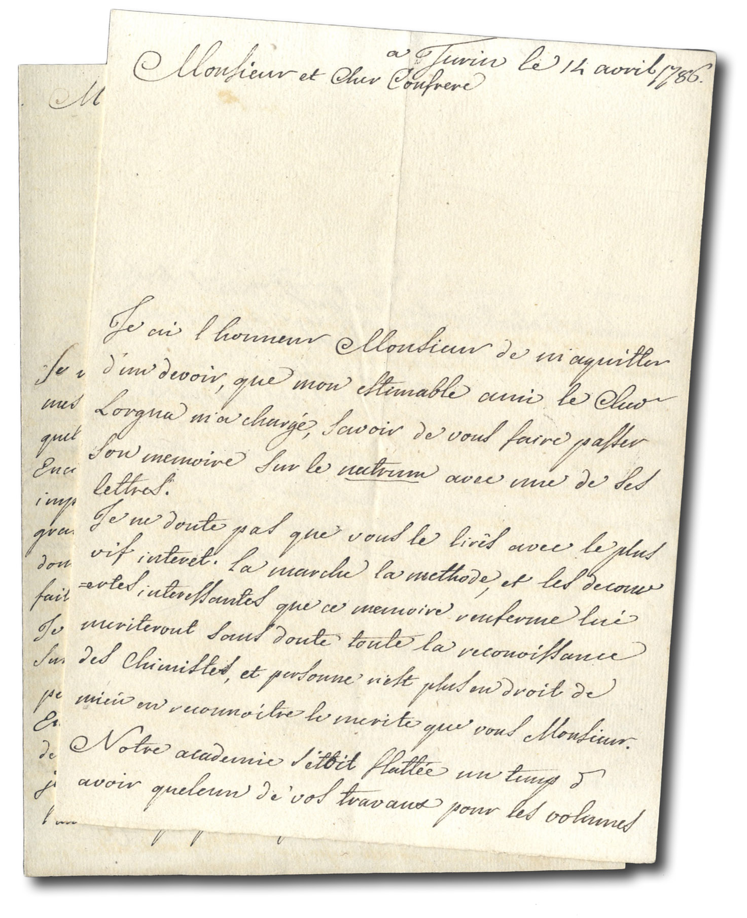 2 lettere autografe firmate “Morozzo” entrambe indirizzate all’autore della “Nouvelle …