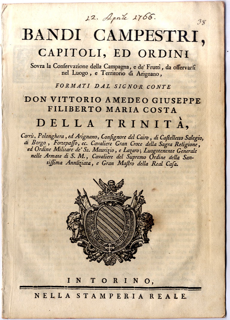 Bandi campestri, capitoli e ordini sopra la conservazione della campagna...e …