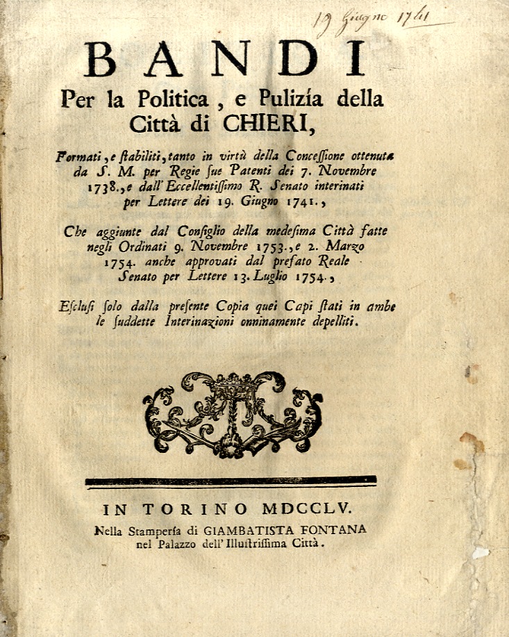 Bandi per la politica e la pulizia di Chieri