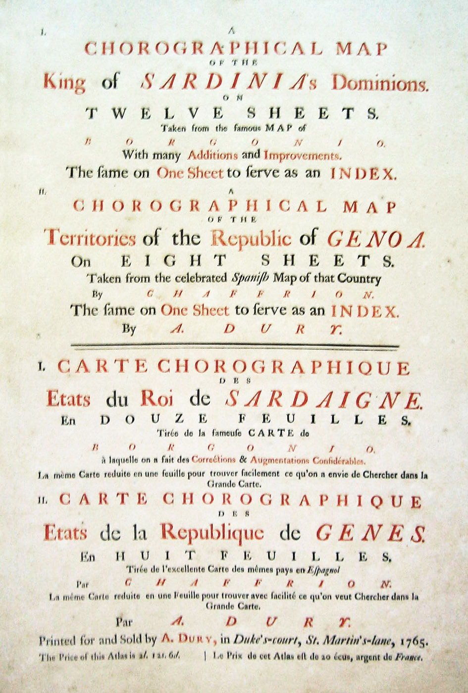 Carte Chorographique des &amp;Eacute;tats du Roi de Sardaigne, en douze …