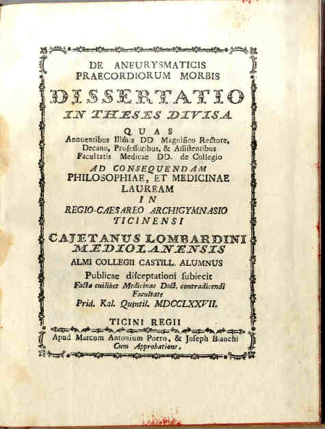 De aneurysmaticis praecordium morbis. Dissertatio in theses divisa