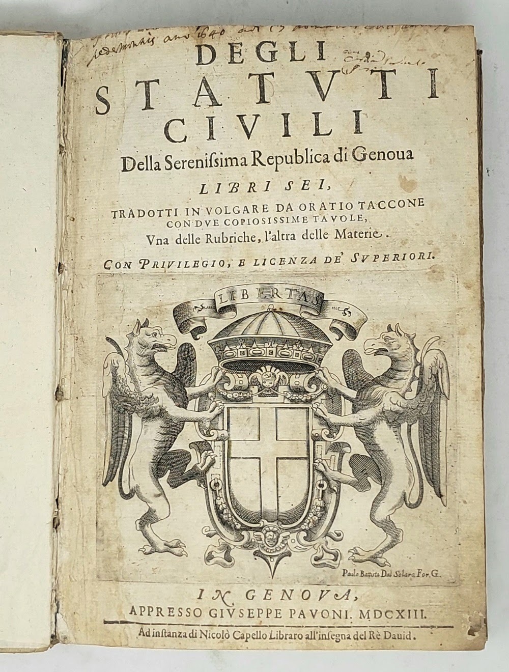 (Degli) della Ser.ma Republica di Genova libri sei,&amp;nbsp;tradotti in volgare …