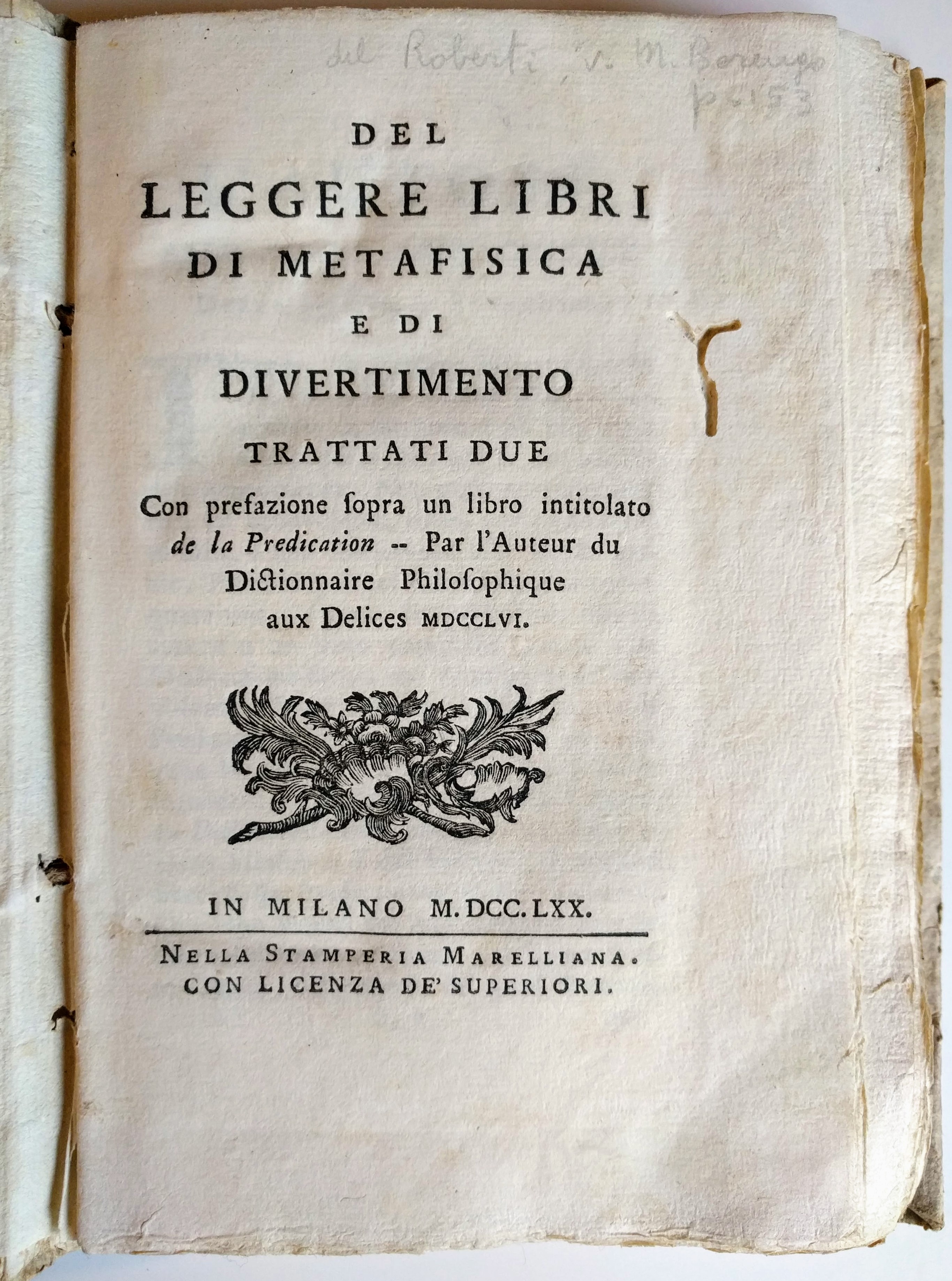 Del leggere libri di metafisica e di divertimento.Trattati due.&amp;nbsp;Con prefazione …