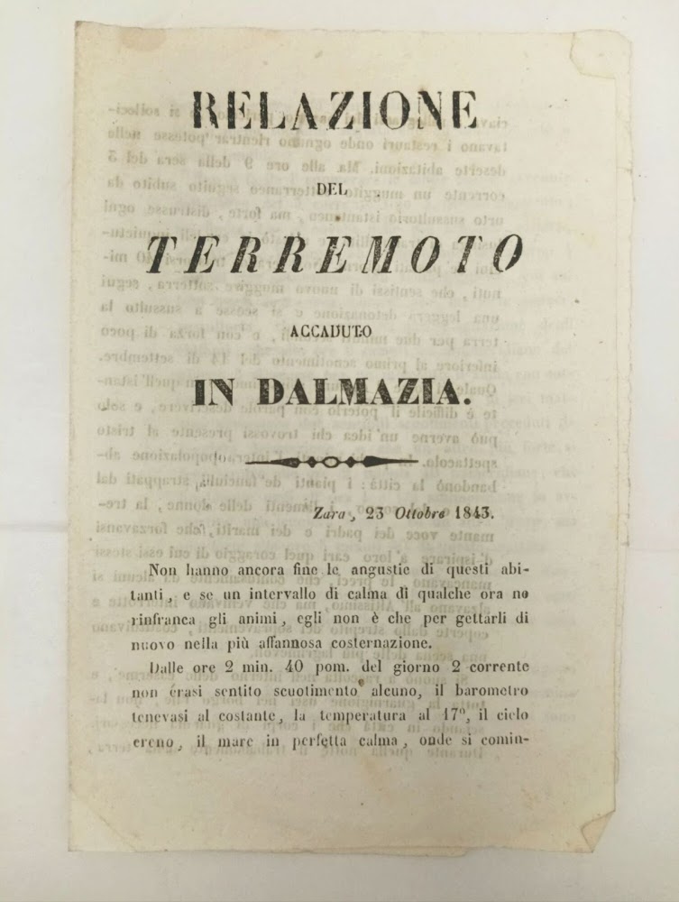 DEL TERREMOTO ACCADUTO IN DALMAZIA