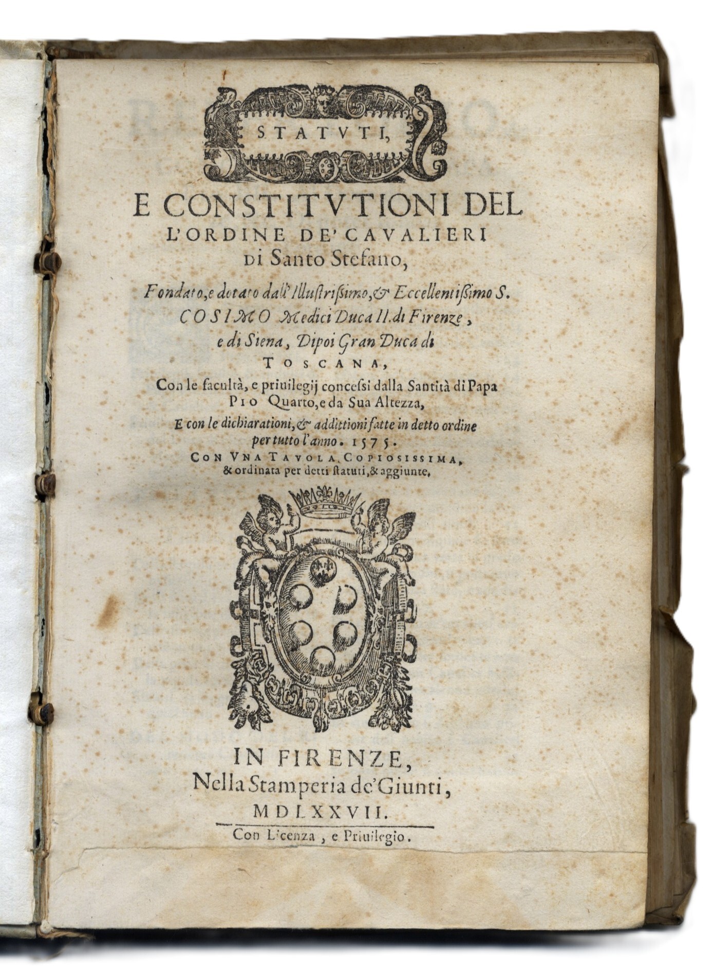 STATUTI E COSTITUZIONI dell'Ordine de CAVALIERI di SANTO STEFANO fondato, …