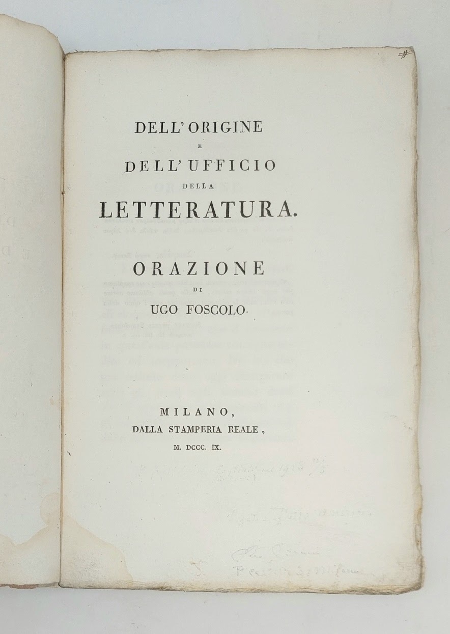 Dell'origine e dell'ufficio della letteratura. Orazione.&amp;nbsp;