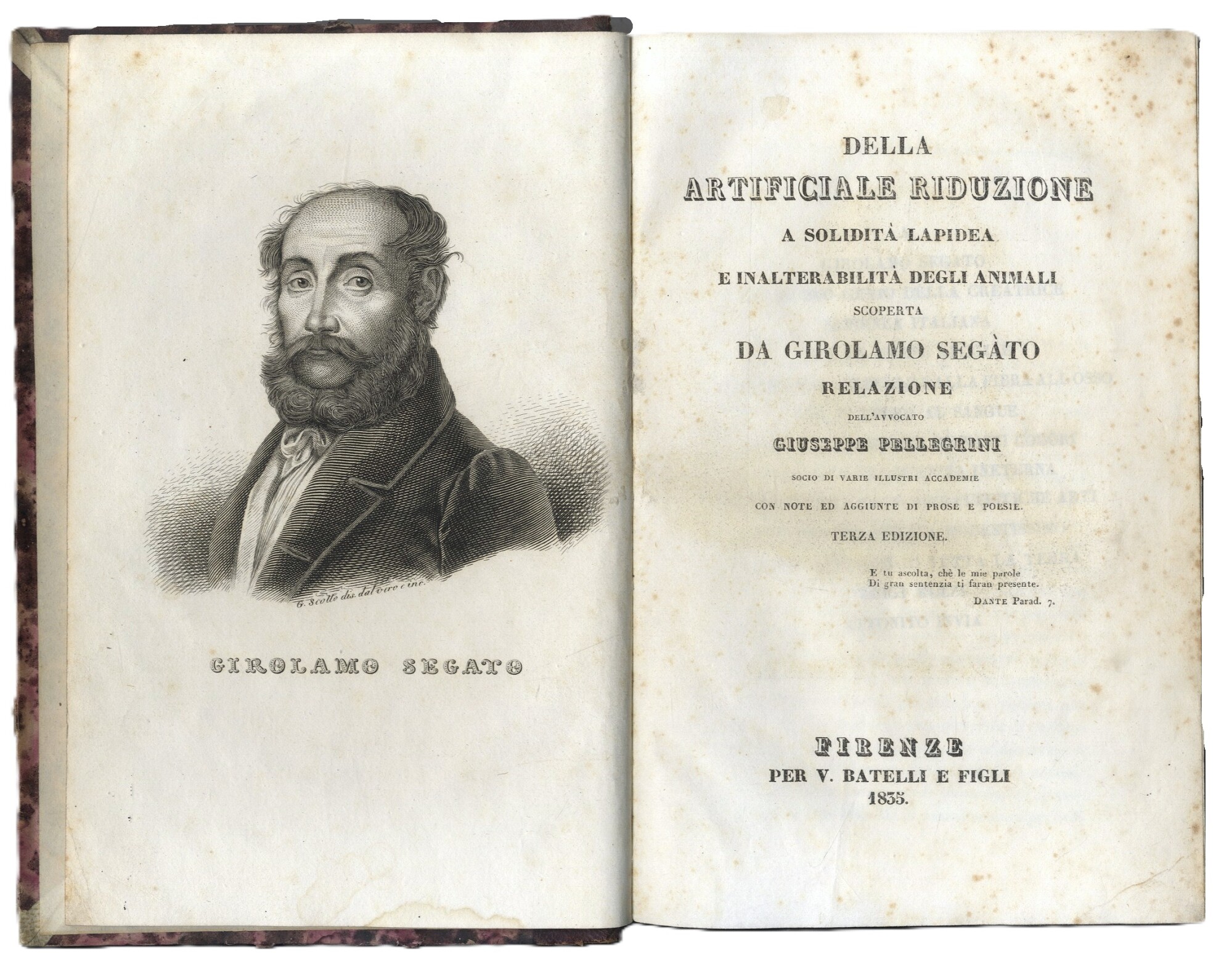 Della artificiale riduzione a solidit&amp;agrave; lapidea e inalterabilit&amp;agrave; degli animali …