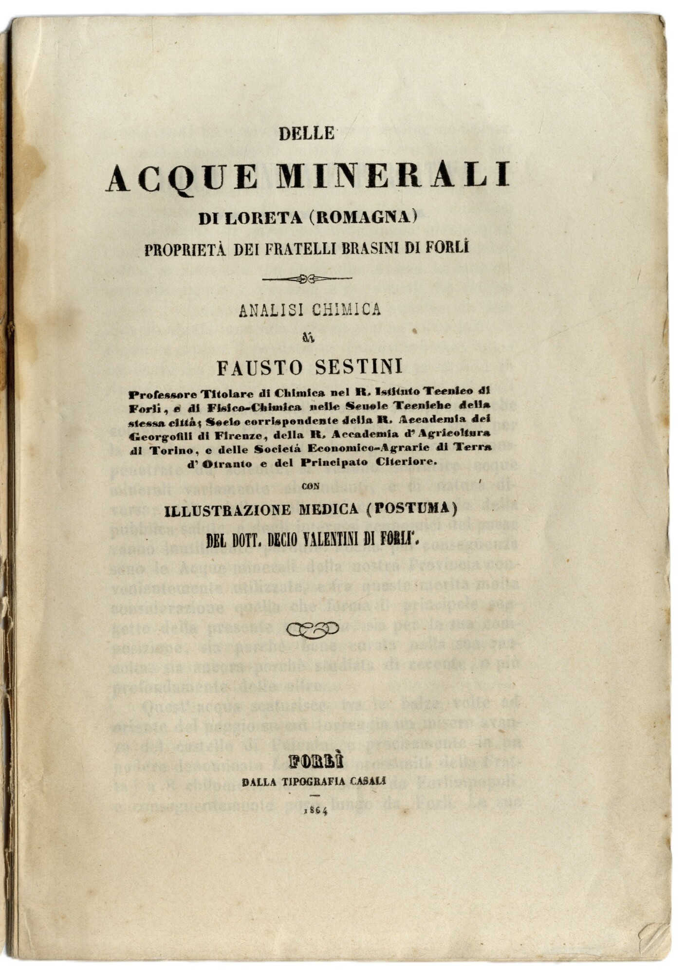 Delle acque minerali di Loreta (Romagna) propriet&amp;agrave; dei fratelli Brasini …