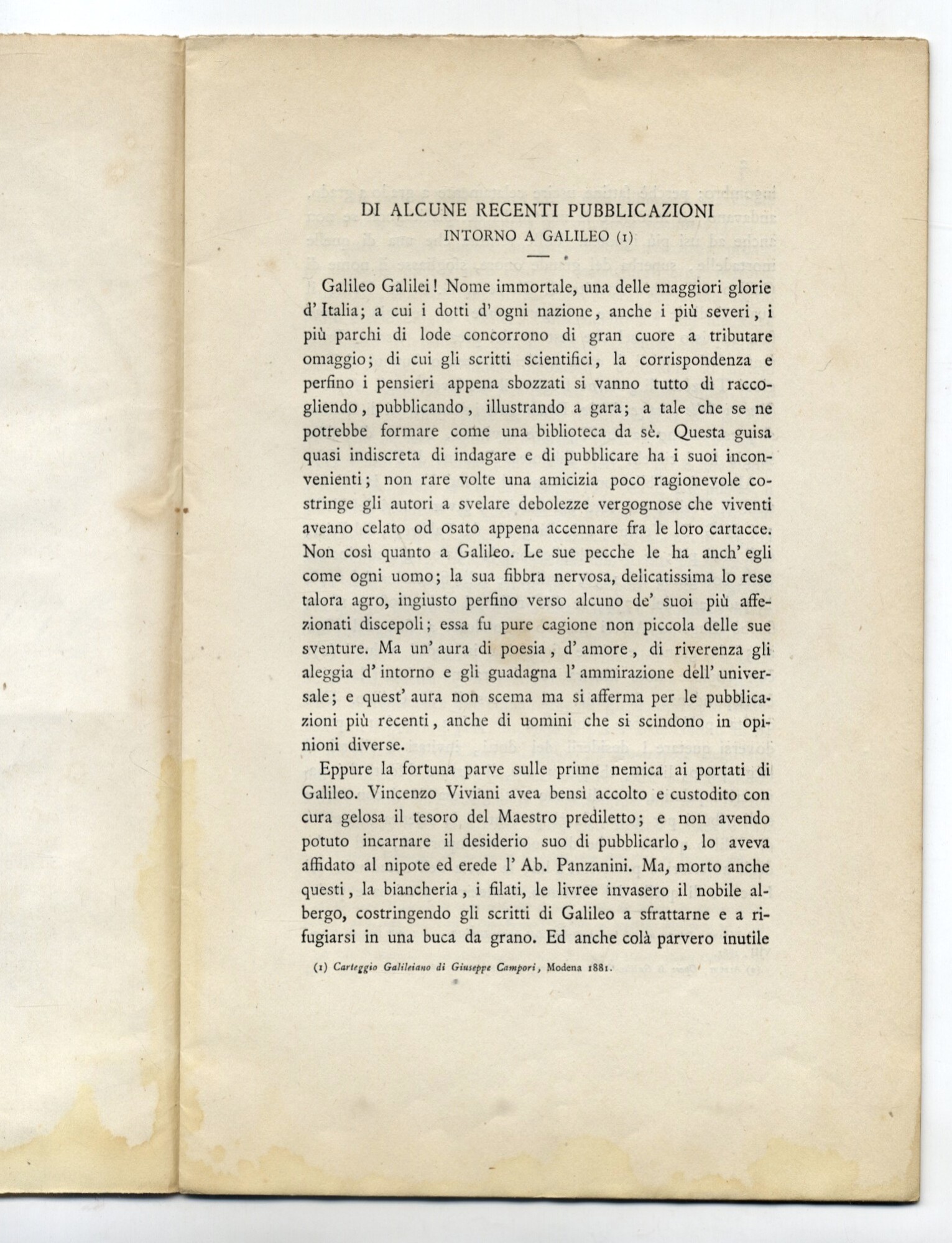 Di alcune recenti pubblicazioni intorno a Galileo.