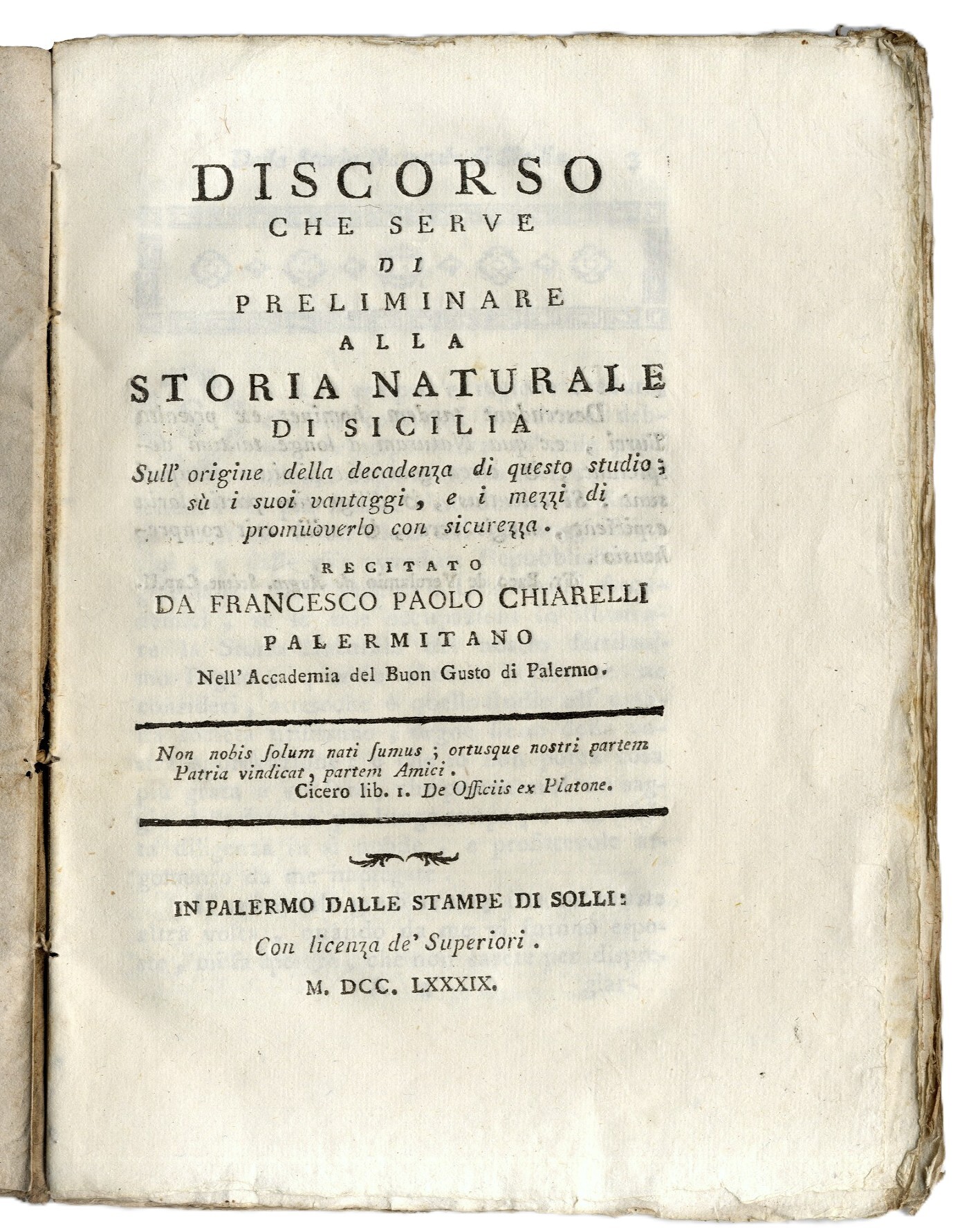 Discorso che serve di preliminare alla Storia naturale di Sicilia …