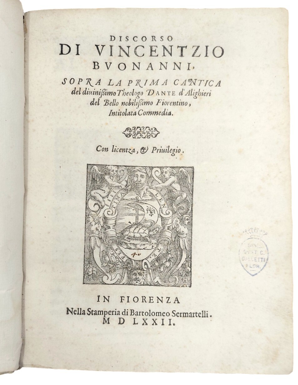 Discorso... sopra la prima cantica del divissimo Theologo Dante d'Alighieri, …