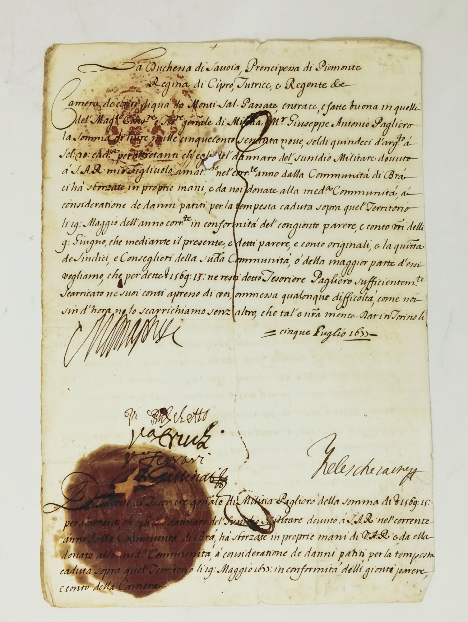 Documento con firma autografa di Madama Reale.