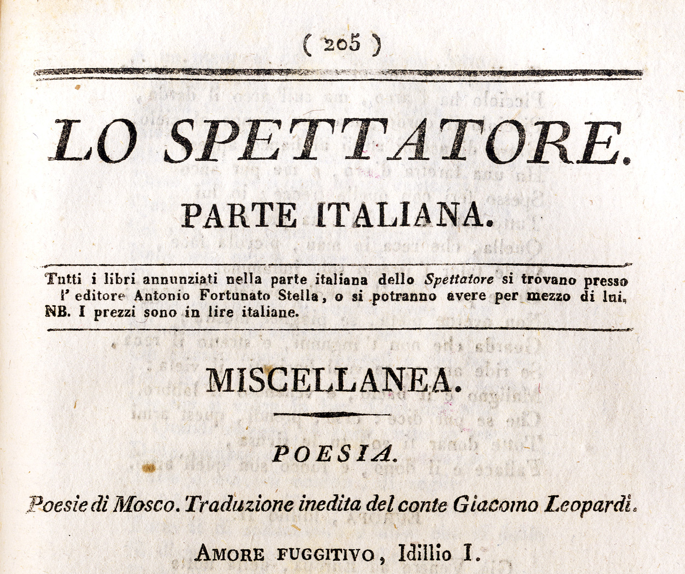 Edizioni originali di opere leopardiane contenute in: ''Lo Spettatore