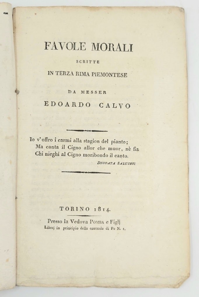 Favole Morali scritte in terza rima piemontese. (In fine), Ode: …
