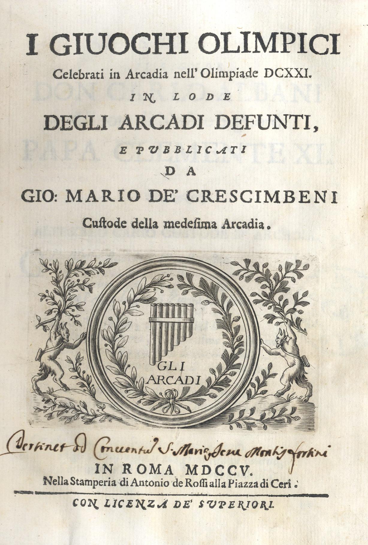 I Giuochi Olimpici celebrati in Arcadia nell'Olimpiade DCXXI. In lode …