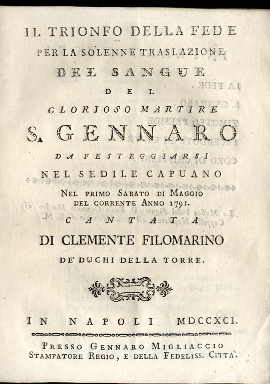 Il trionfo della fede per la solenne traslazione del sangue …