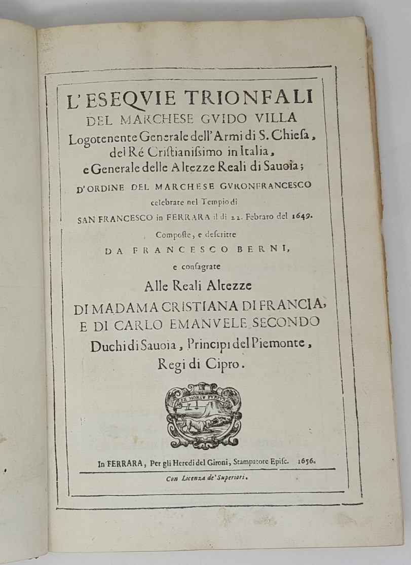 L’Esequie trionfali del Marchese Guido Villa Logotenente Generale