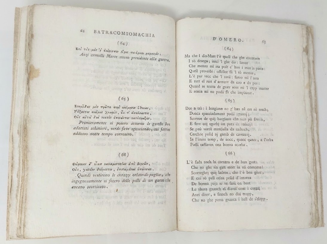La Batracomiomachia di Omero... tradotta dal greco in prosa italiana …