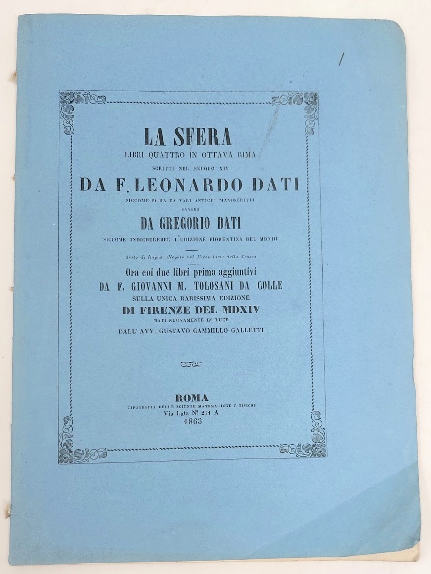 La sfera libri quattro in ottava rima scritti nel secolo …