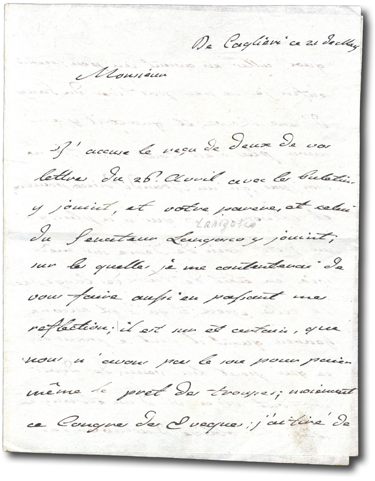 Lettera autografa ad anonimo ''Monsieur'',