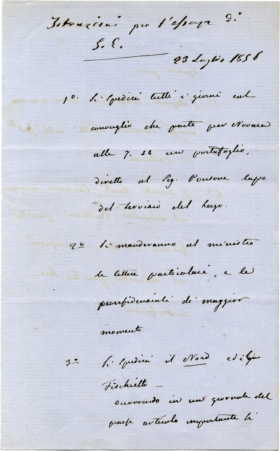 Lettera autografa, con l'indicazione ''Istruzioni per l'assenza''.