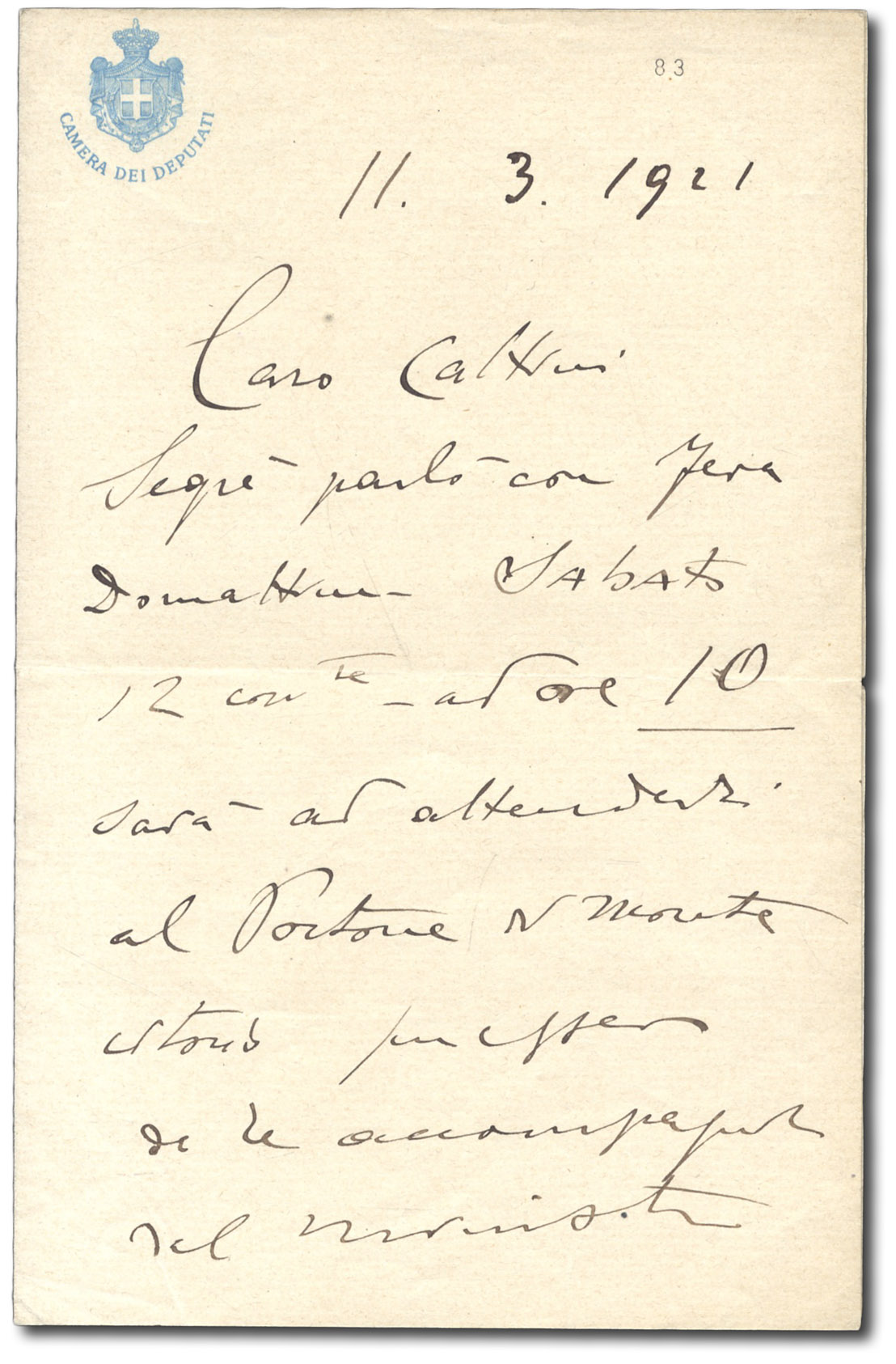 Lettera autografa firmata a ''Caro Calzini''