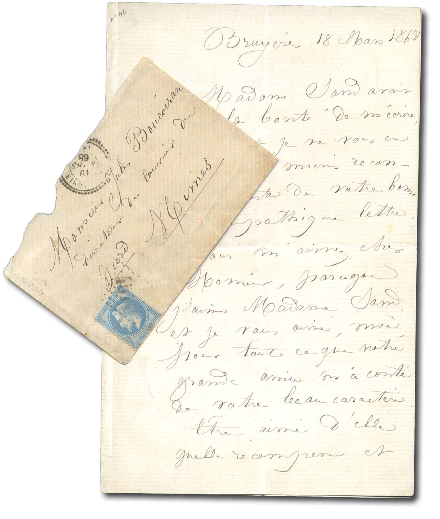 Lettera autografa firmata a Jules Boucoiran.