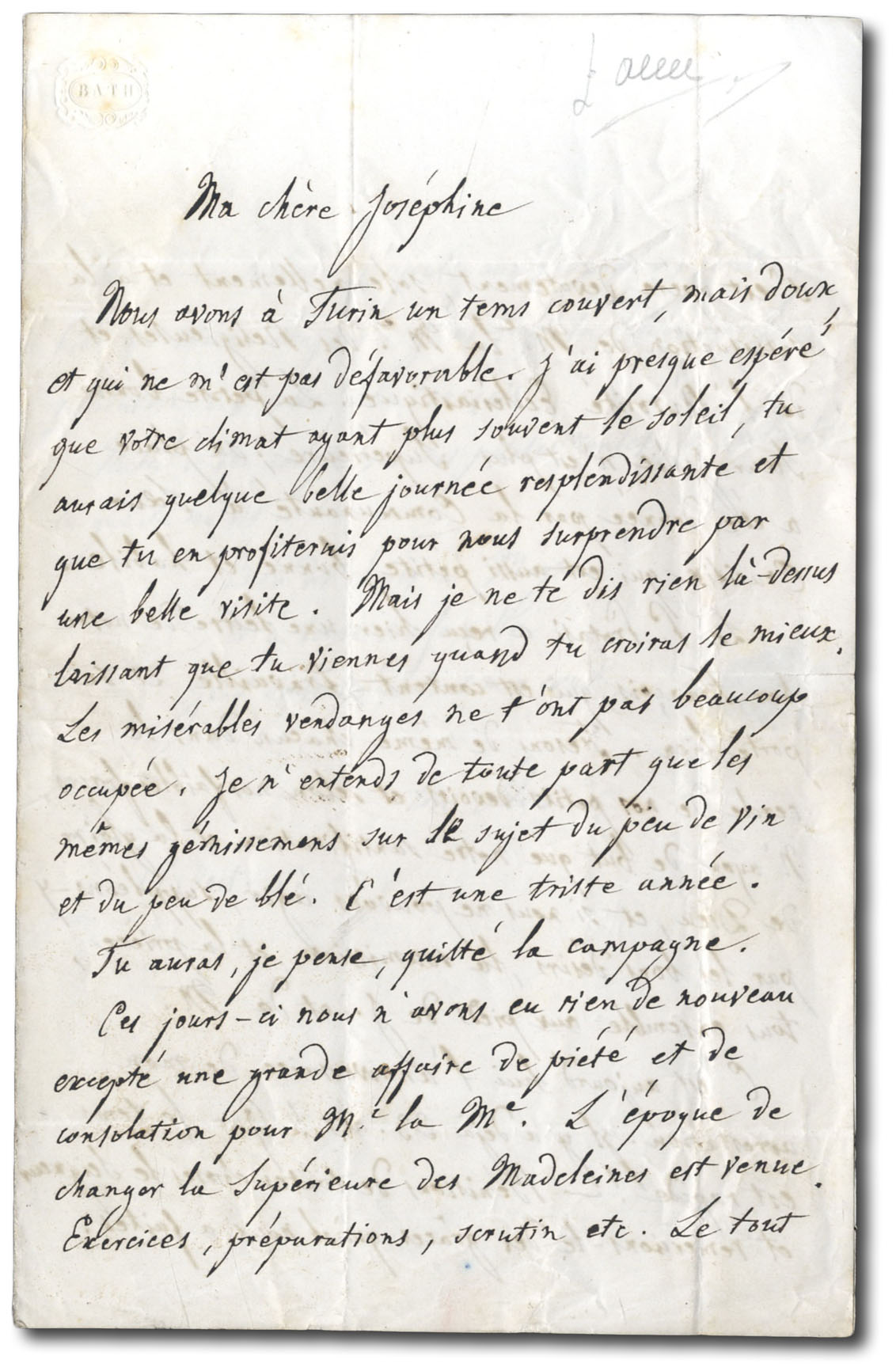 Lettera autografa firmata alla sorella ''Ma chère Joséphine''.