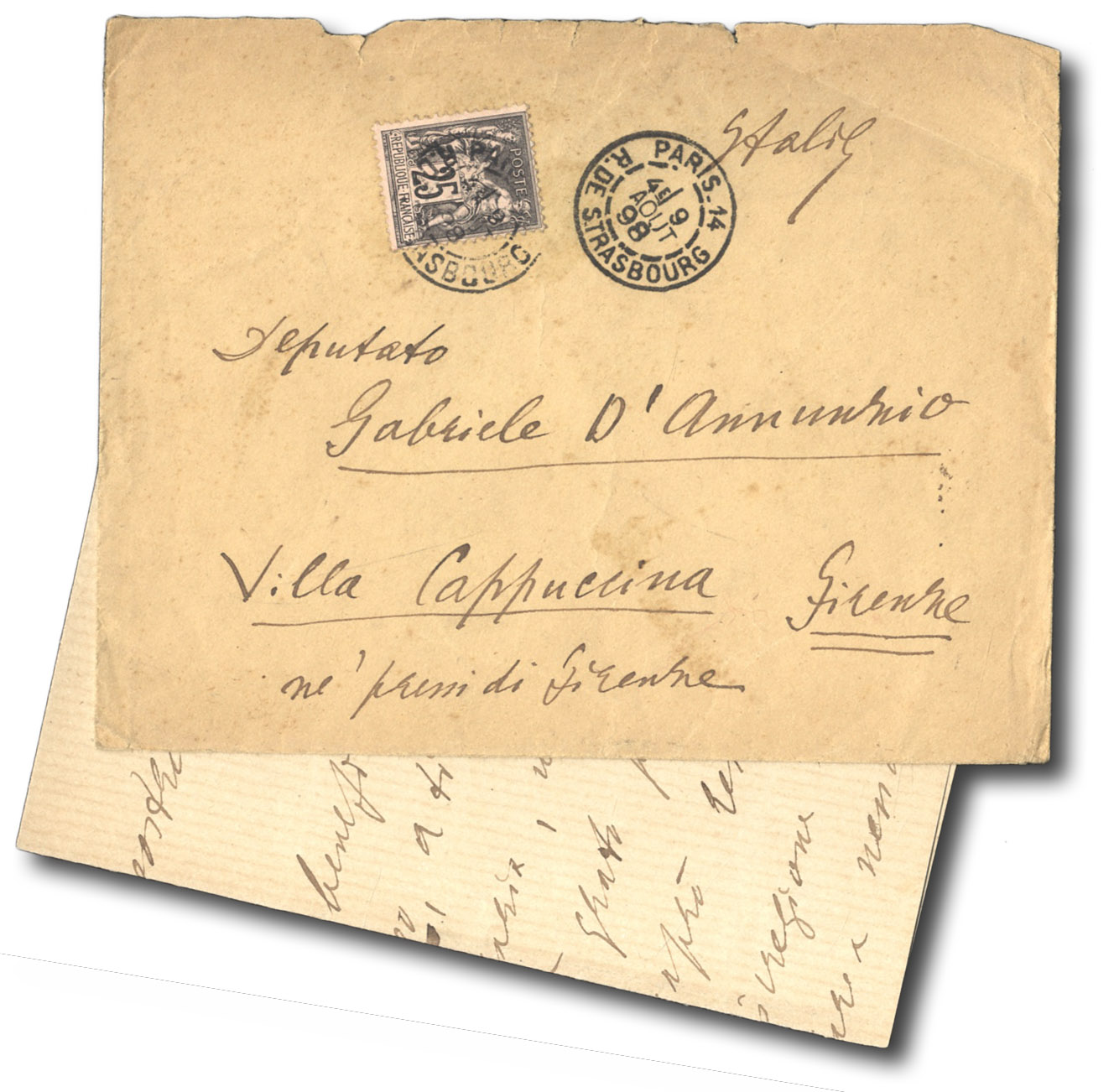 Lettera autografa firmata indirizzata a ''Gabriele D'Annunzio''.