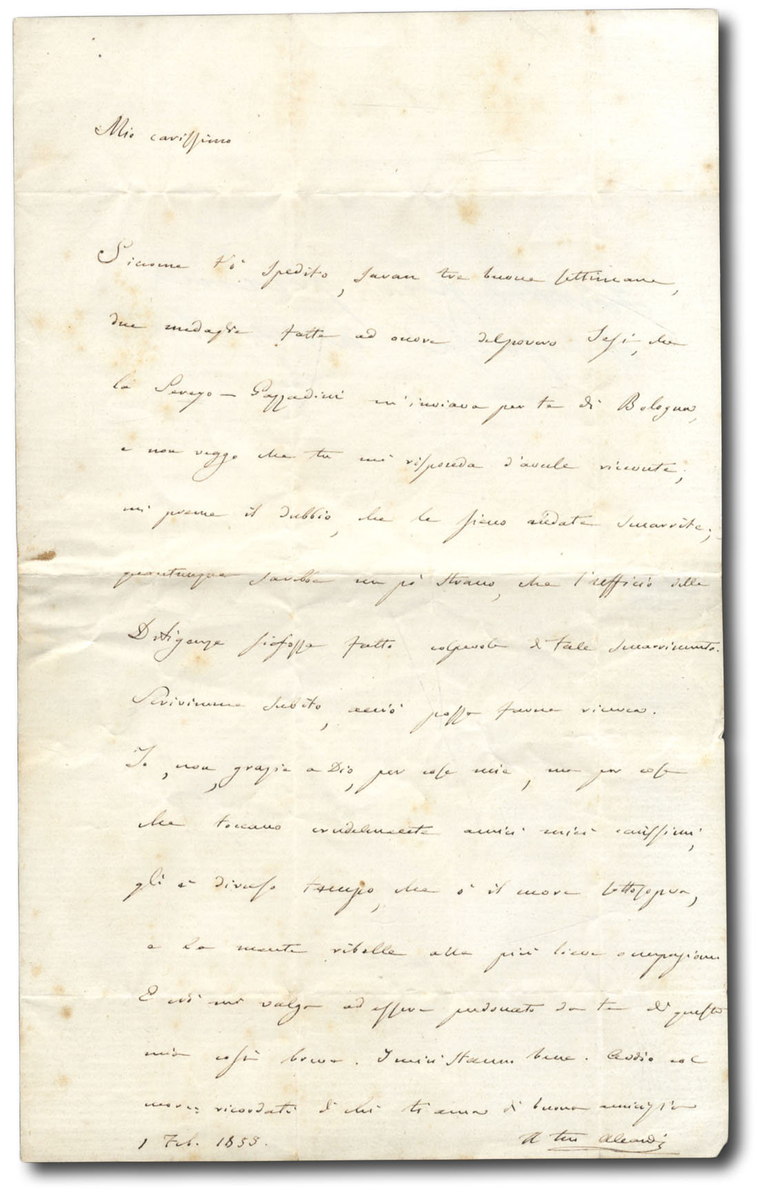 Lettera autografa indirizzata a Piero Zambelli.