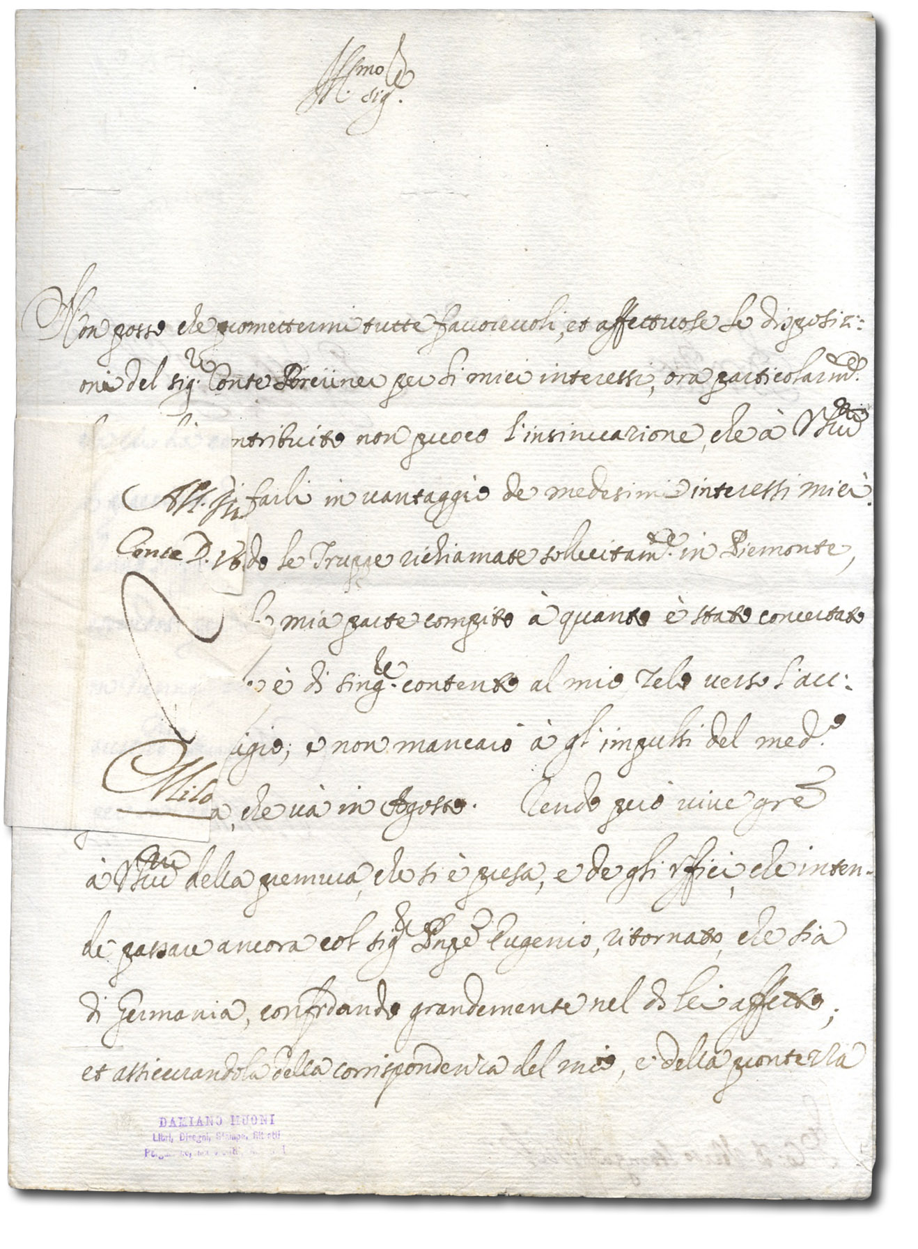 Lettera con firma autografa inditrizzata a Carlo Gaetano Stampa.