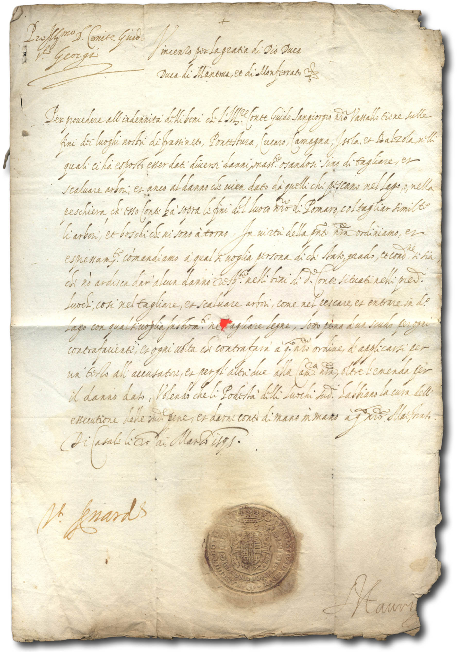 Lettera indirizzata al Conte Guido di Sangiorgio.