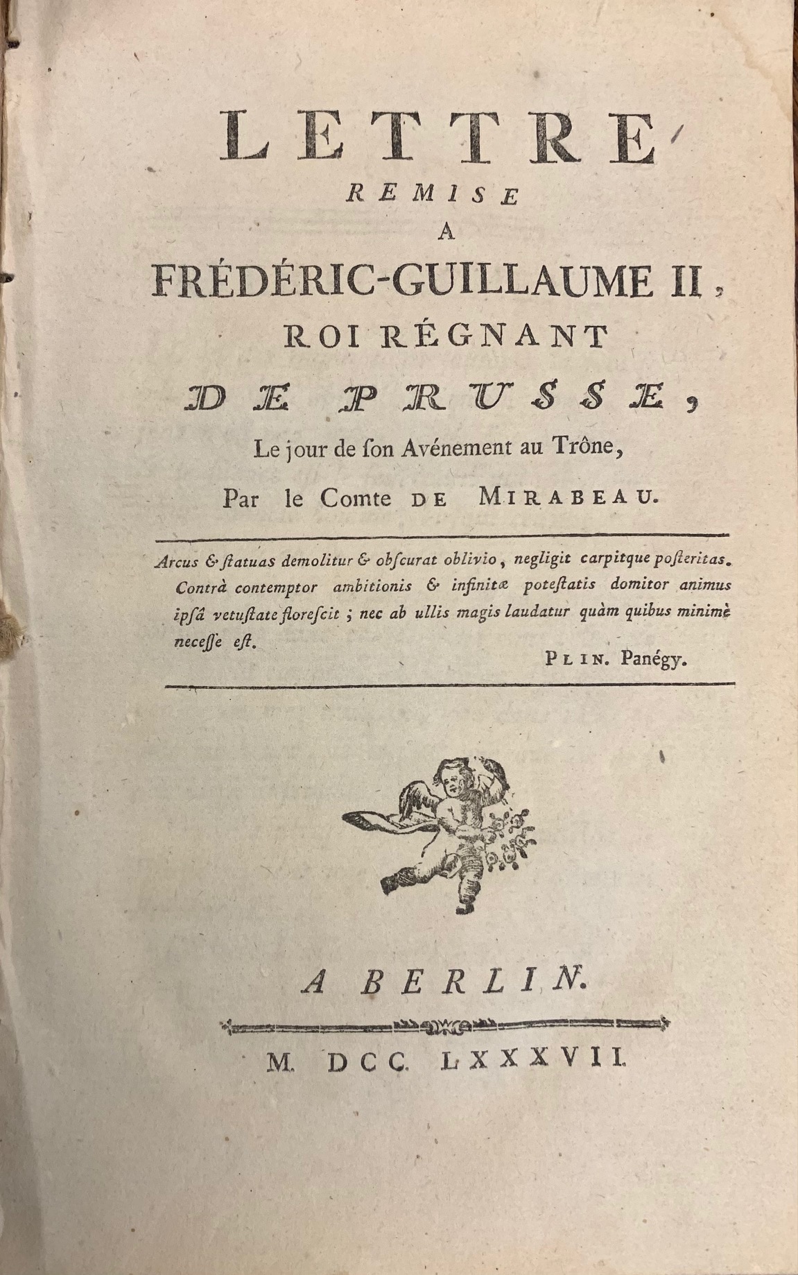 Lettre remise à Fréderic-Guillaume II.