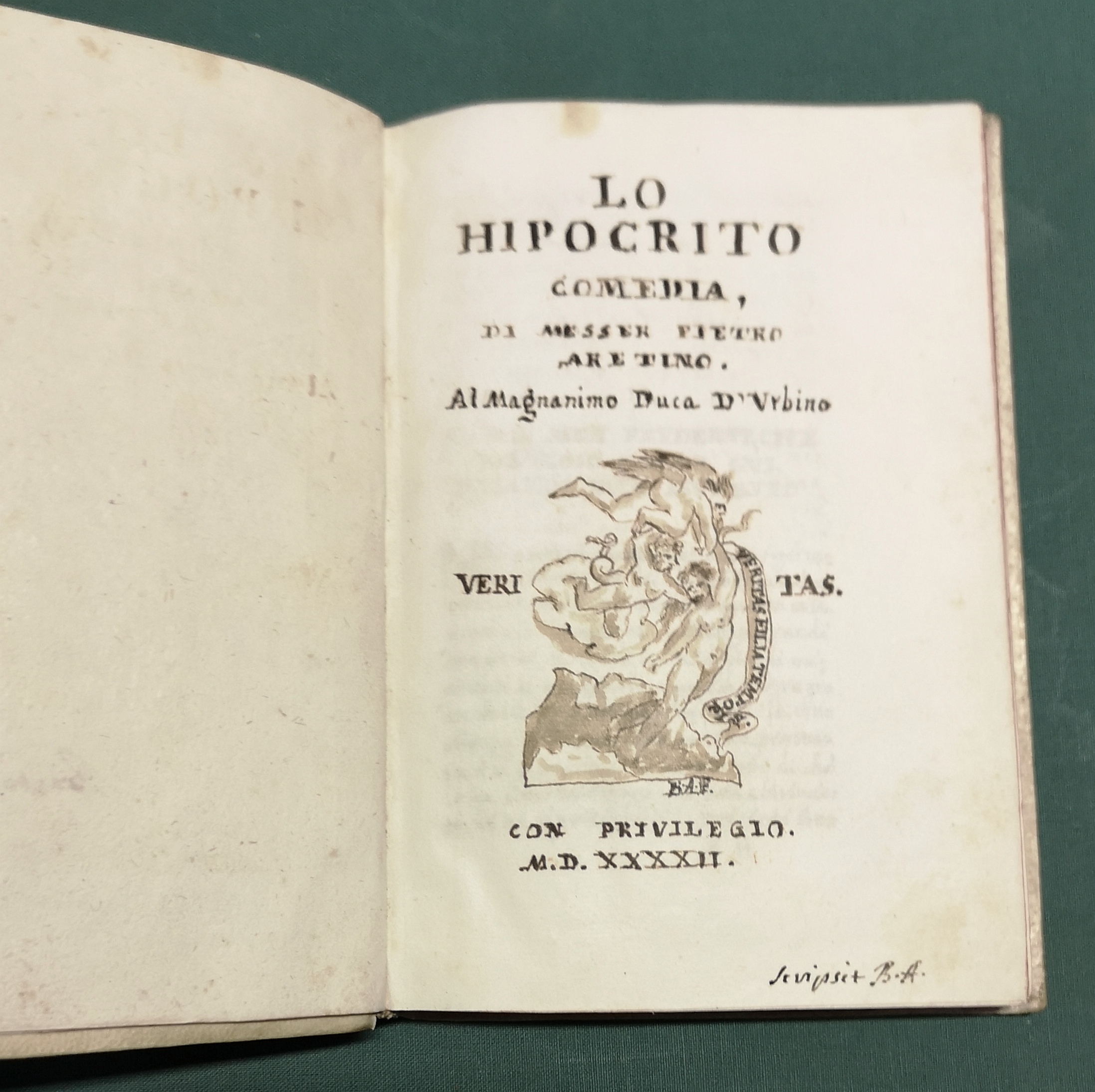 Lo Hipocrito. Comedia di Messer Pietro Aretino al Magnanino Duca …