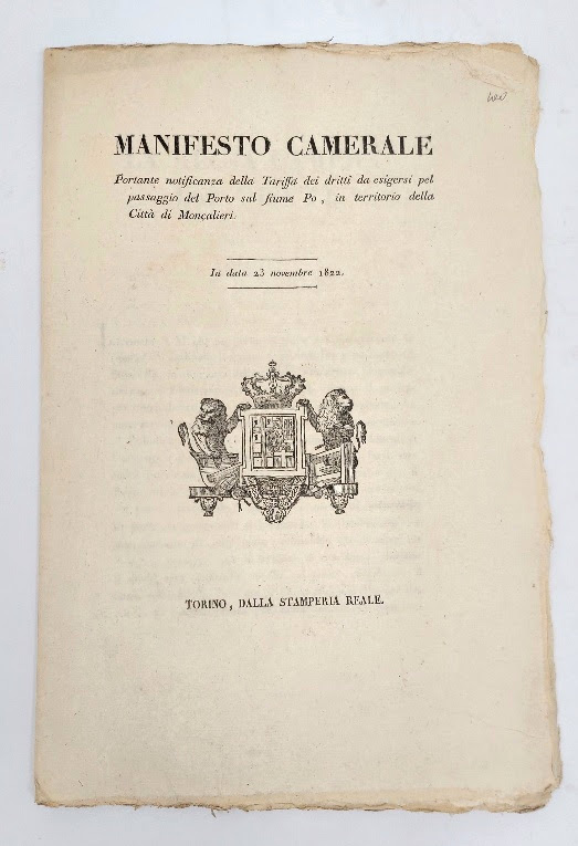 Manifesto camerale portante notificanza della tariffa dei dritti da esigersi …