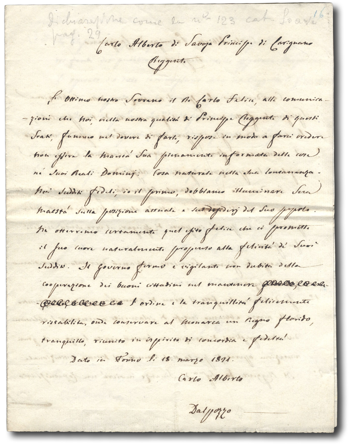 Minuta autografa firmato.