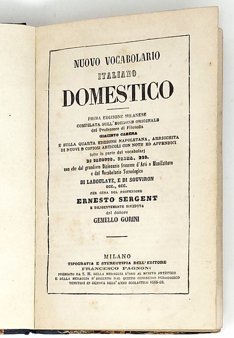 Nuovo vocabolario italiano domestico. Prima edizione milanese.&amp;nbsp;