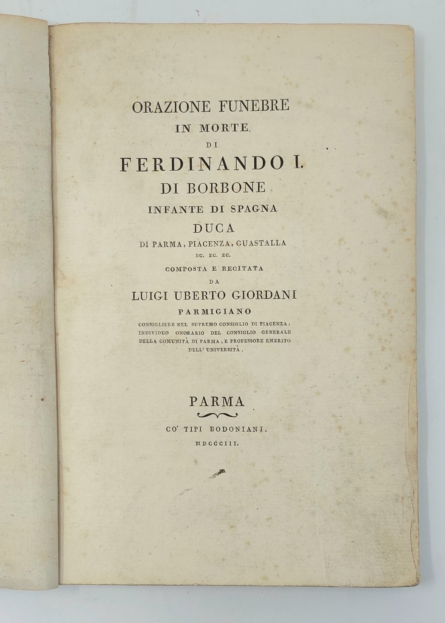 Orazione funebre in morte di Ferdinando I di Borbone, Infante …
