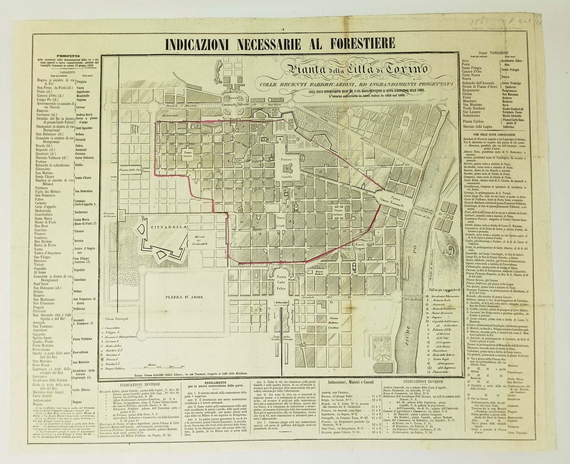 Pianta della Citt&amp;agrave; di Torino |... Indicazioni necessarie al forestiere