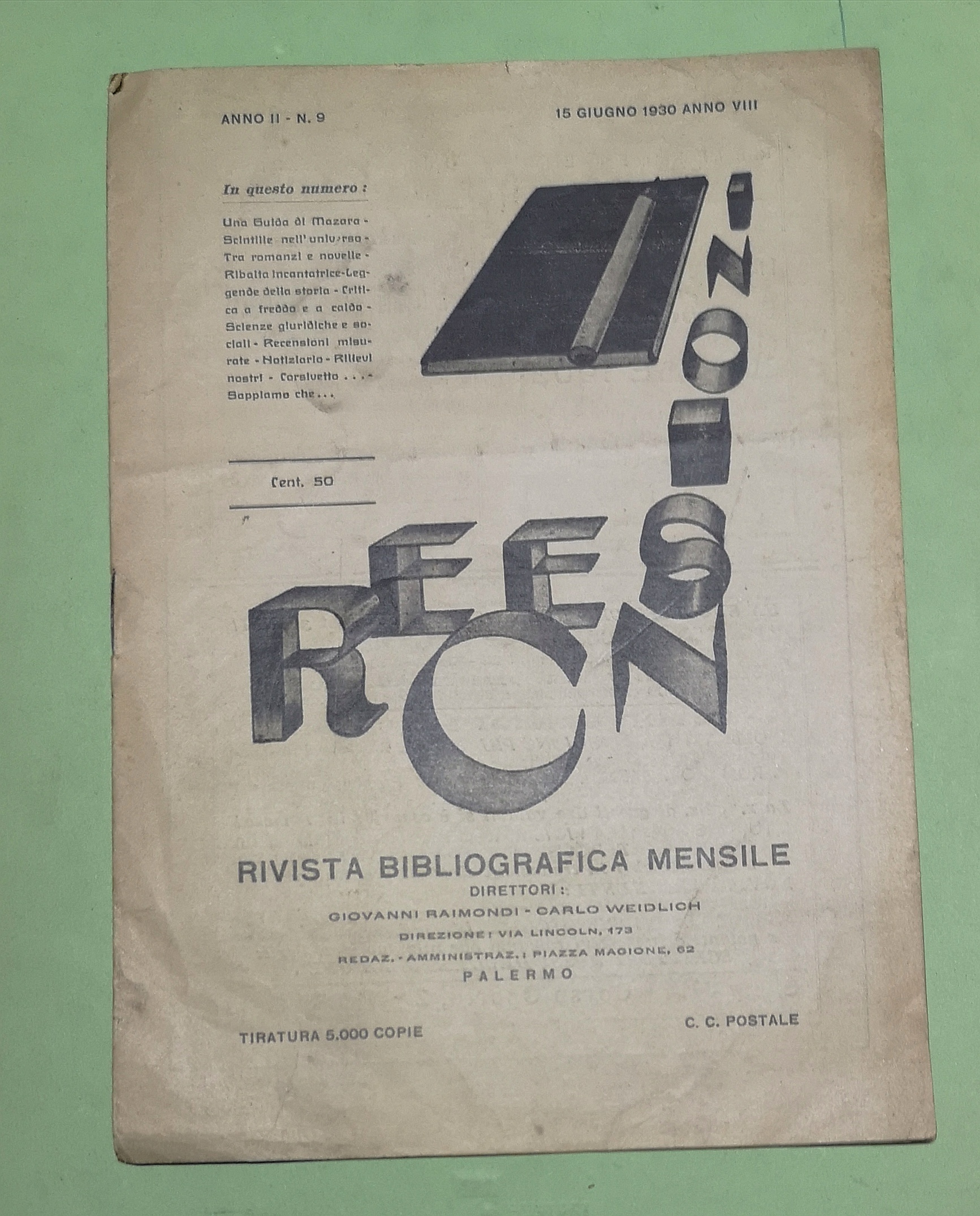 Recensioni. Rivista bibliografica Mensile. Anno II - n. 9. 15 …