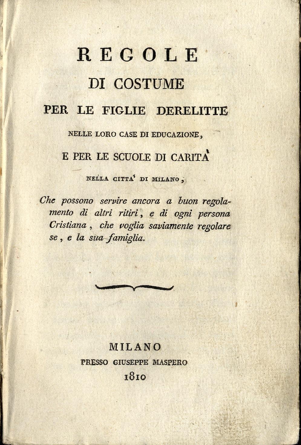 Regole di costume per le figlie derelitte nelle loro case …