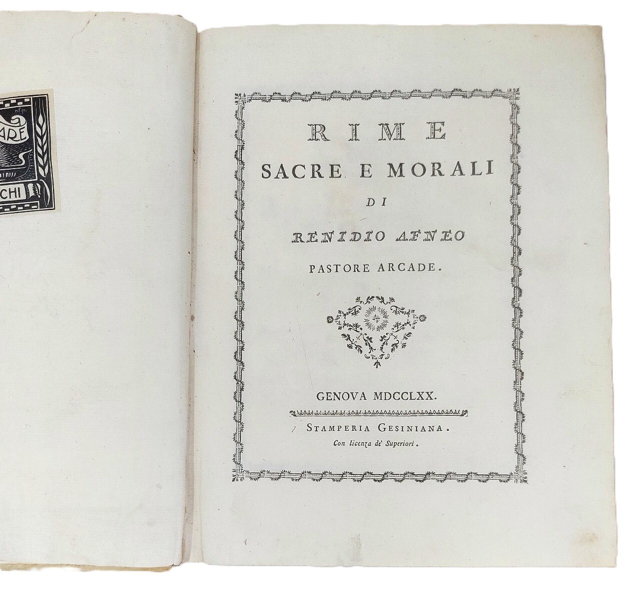 Rime Sacre e Morali di Renidio Afneo Pastore Arcade.