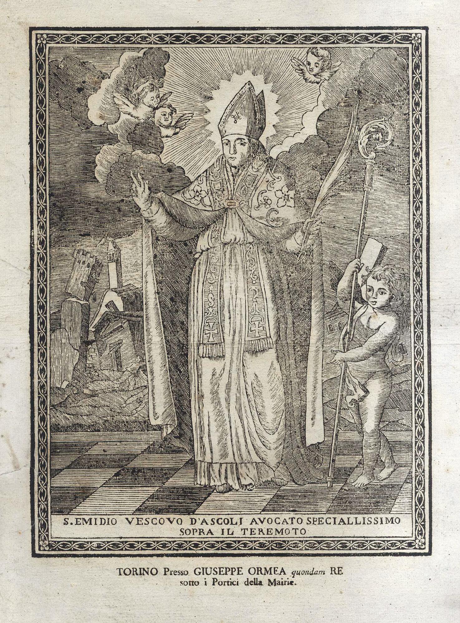 S. Emidio Vescovo d’Ascoli Avvocato specialissimo sopra il terremoto.