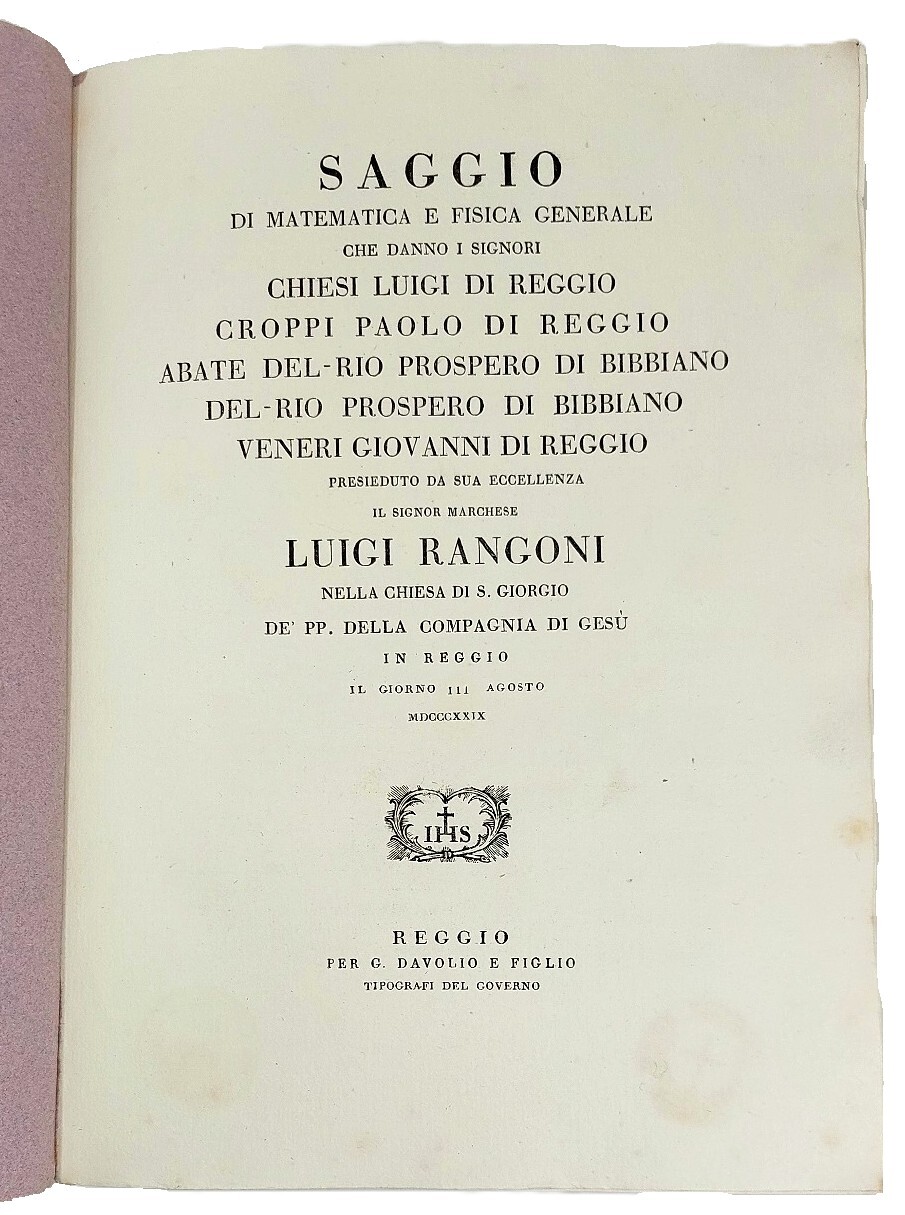 Saggio di matematica e fisica generale che danno i signori... …